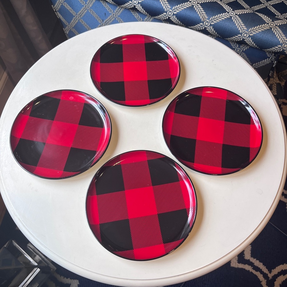 4 Martha Stewart buffalo check plaid appetizers plates